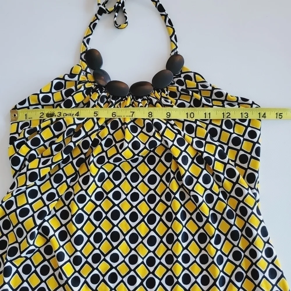 1062 * BCX Geometric Print Halter Top Yellow Black Size M - Picture 9 of 10
